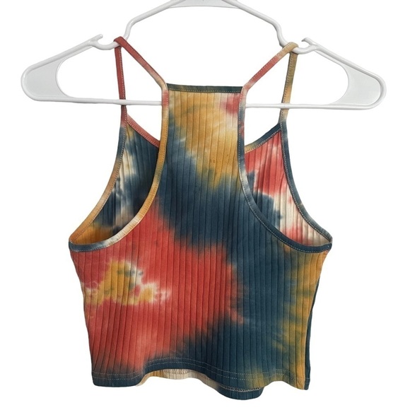 Racerback Red, Blue, Yellow, & White Tie Dye Ribbed Crop - Picture 3 of 3
